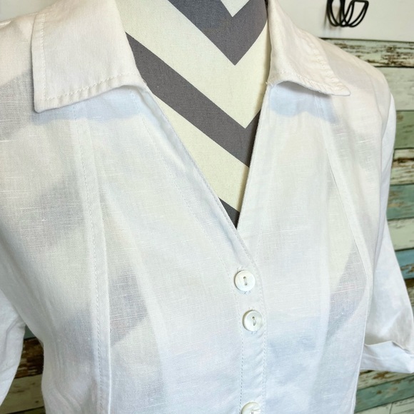 Women's Soft Surroundings White Linen Cotton Button Up Tunic Top Size PM - Picture 2 of 7